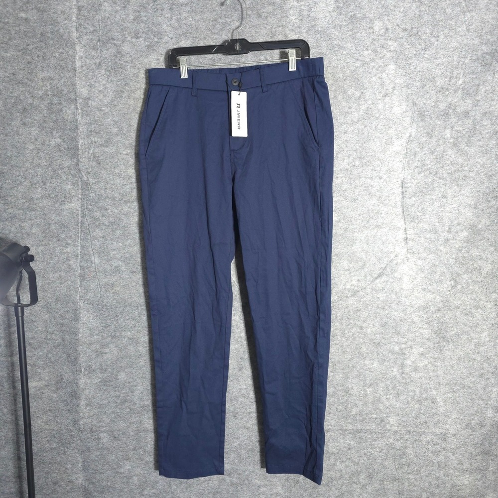 JMIERR Chino Pants Mens 38 Navy Blue Stretch Slim Straight Cotton Trousers